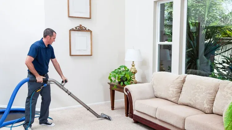 Professional carpet cleaning in Louisville, KY - MaxCare technician deep cleaning carpet